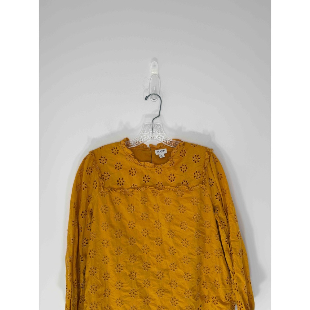 J.Crew Ruffleneck Eyelet Yoke Top Gold Yellow Women's Dainty Feminine Small - Picture 4 of 14